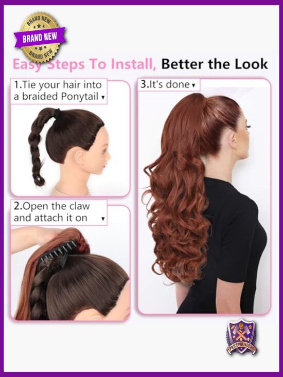 24 inch Claw Clip Ponytail Extension Long Curly Wavy Hairpiece for Women main image 2